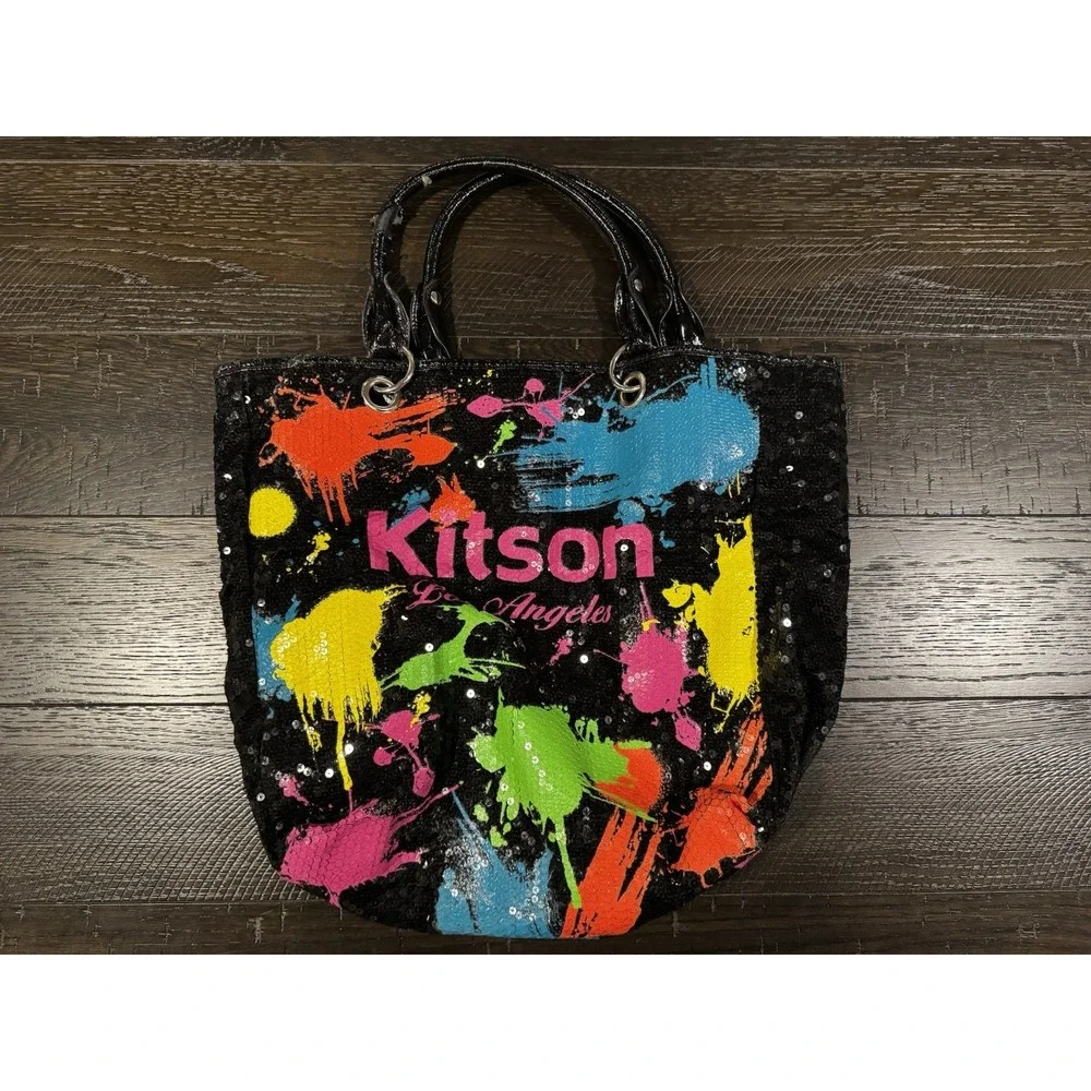 Kitson Los Angeles Sequin Paint Splash Tote Bag Large Handbag Purse Multi-color